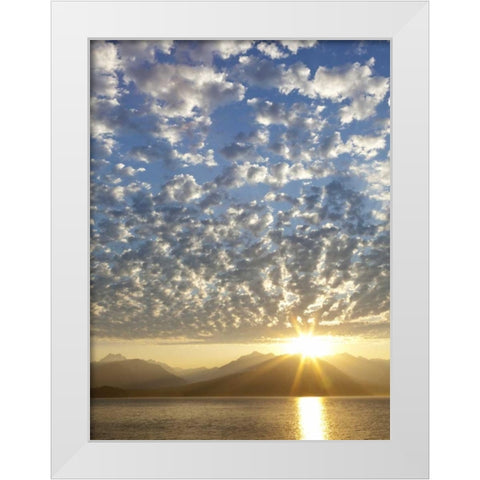 WA, Seabeck, Olympic Mts Sunset over Hood Canal White Modern Wood Framed Art Print by Paulson, Don