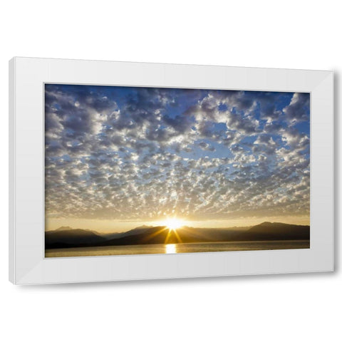 WA, Seabeck, Olympic Mts Sunset over Hood Canal White Modern Wood Framed Art Print by Paulson, Don
