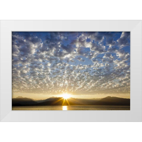 WA, Seabeck, Olympic Mts Sunset over Hood Canal White Modern Wood Framed Art Print by Paulson, Don