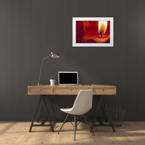 Washington, Seabeck Close-up of candle flame White Modern Wood Framed Art Print by Paulson, Don