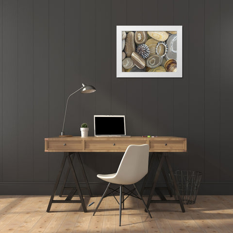 Washington, Seabeck Beach stones and shells White Modern Wood Framed Art Print by Paulson, Don