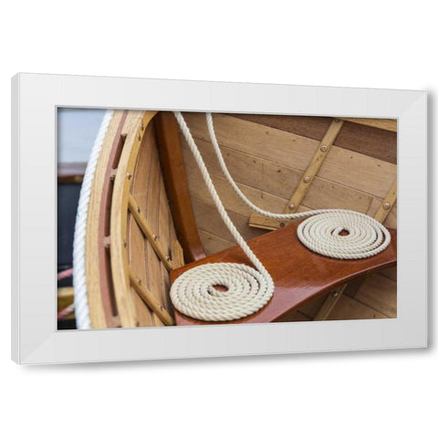 WA, Bainbridge Island, Coiled line in wooden boat White Modern Wood Framed Art Print by Paulson, Don