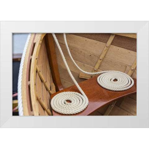 WA, Bainbridge Island, Coiled line in wooden boat White Modern Wood Framed Art Print by Paulson, Don
