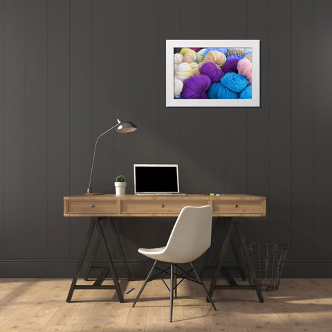 Washington, Seabeck Balls of colorful yarn White Modern Wood Framed Art Print by Paulson, Don