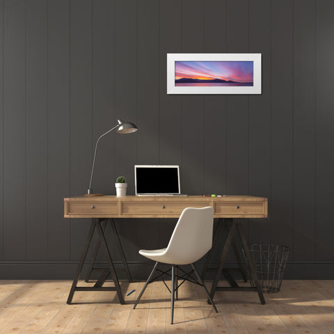 WA, Seabeck Sunset panoramic over the Olympic Mt White Modern Wood Framed Art Print by Paulson, Don