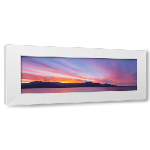 WA, Seabeck Sunset panoramic over the Olympic Mt White Modern Wood Framed Art Print by Paulson, Don