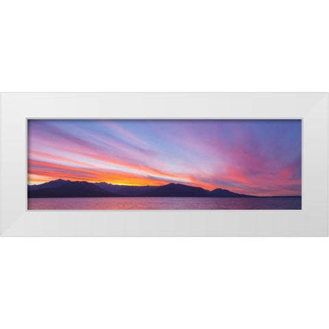 WA, Seabeck Sunset panoramic over the Olympic Mt White Modern Wood Framed Art Print by Paulson, Don
