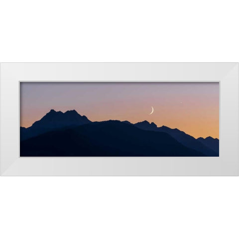 WA, Seabeck Moon and Venus over the Olympics White Modern Wood Framed Art Print by Paulson, Don