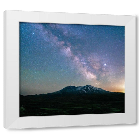 The Milky Way rising above Mt St Helens-a active stratovolcano in Washington State-USA White Modern Wood Framed Art Print by Probst, Greg