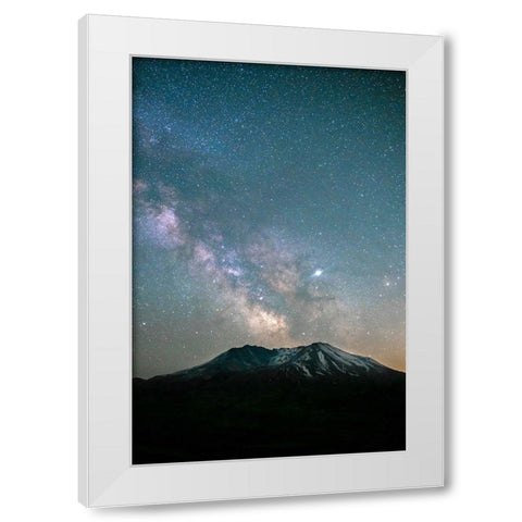 The Milky Way rising above Mt St Helens-an active stratovolcano in Washington State-USA White Modern Wood Framed Art Print by Probst, Greg