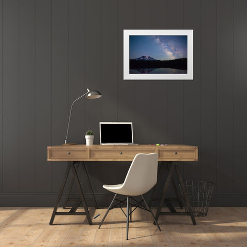 Milky Way rising over Mt Adams-Gifford Pinchot National Forest-Washington State White Modern Wood Framed Art Print by Probst, Greg