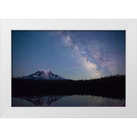 Milky Way rising over Mt Adams-Gifford Pinchot National Forest-Washington State White Modern Wood Framed Art Print by Probst, Greg