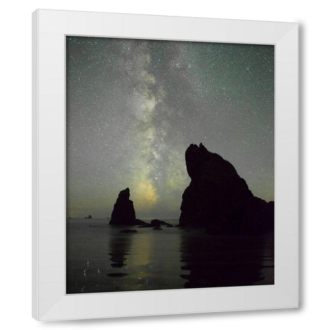 The Milky Way rising behind sea stacks on Ruby Beach-Olympic National Park-Washington State White Modern Wood Framed Art Print by Probst, Greg