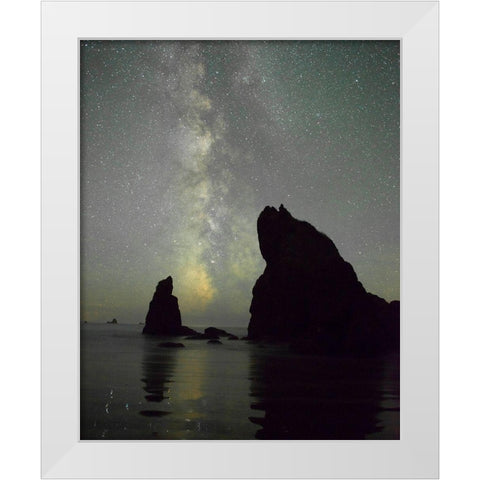 The Milky Way rising behind sea stacks on Ruby Beach-Olympic National Park-Washington State White Modern Wood Framed Art Print by Probst, Greg