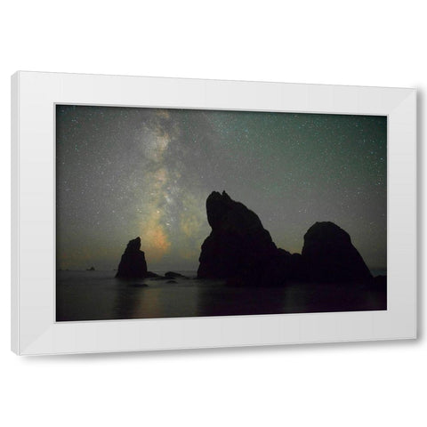 The Milky Way rising behind sea stacks on Ruby Beach-Olympic National Park-Washington State White Modern Wood Framed Art Print by Probst, Greg