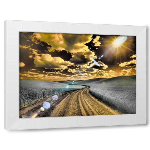 USA-Washington State-Palouse-Country backroad through spring crops White Modern Wood Framed Art Print by Eggers, Terry