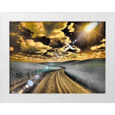 USA-Washington State-Palouse-Country backroad through spring crops White Modern Wood Framed Art Print by Eggers, Terry