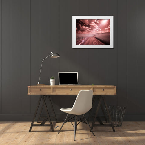 USA-Washington State-Palouse-Country backroad through spring crops White Modern Wood Framed Art Print by Eggers, Terry