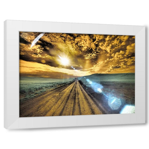 USA-Washington State-Palouse-Backcountry road through wheat field and clouds White Modern Wood Framed Art Print by Eggers, Terry