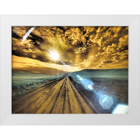 USA-Washington State-Palouse-Backcountry road through wheat field and clouds White Modern Wood Framed Art Print by Eggers, Terry