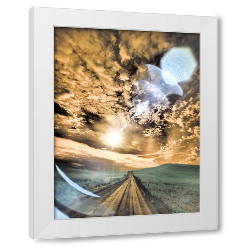 USA-Washington State-Palouse-Backcountry road through wheat field and clouds White Modern Wood Framed Art Print by Eggers, Terry