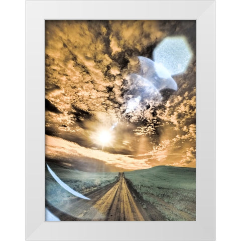 USA-Washington State-Palouse-Backcountry road through wheat field and clouds White Modern Wood Framed Art Print by Eggers, Terry