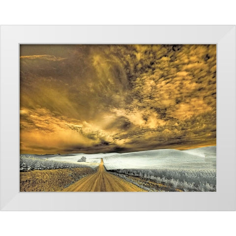 USA-Washington State-Palouse-Backcountry road through wheat field and clouds White Modern Wood Framed Art Print by Eggers, Terry