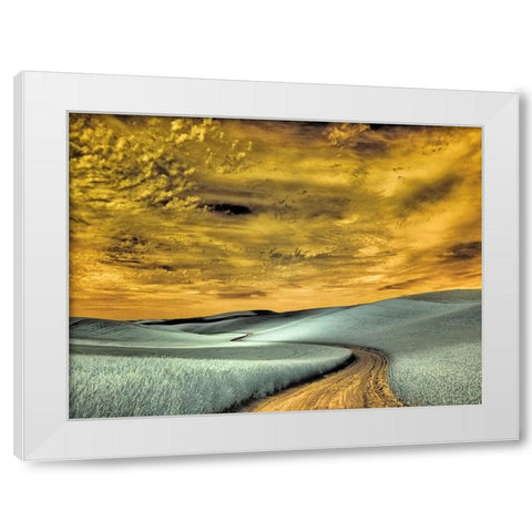 USA-Washington State-Palouse region-winding backcountry road through wheat fields White Modern Wood Framed Art Print by Eggers, Terry
