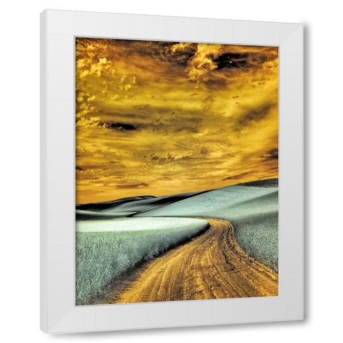 USA-Washington State-Palouse region-winding backcountry road through wheat fields White Modern Wood Framed Art Print by Eggers, Terry