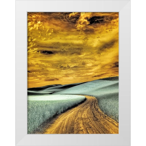 USA-Washington State-Palouse region-winding backcountry road through wheat fields White Modern Wood Framed Art Print by Eggers, Terry