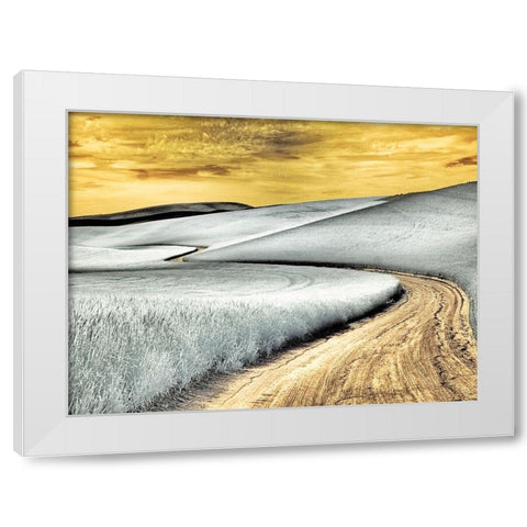 USA-Washington State-Palouse region-winding backcountry road through wheat fields White Modern Wood Framed Art Print by Eggers, Terry