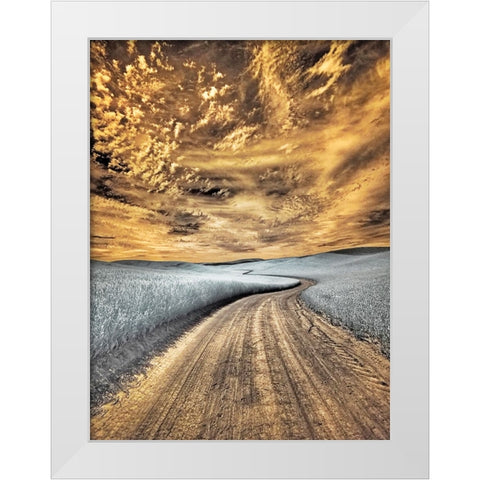 USA-Washington State-Palouse region-winding backcountry road through wheat fields White Modern Wood Framed Art Print by Eggers, Terry