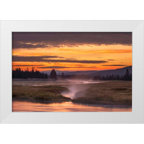 Madison River at sunrise-Yellowstone National Park-Wyoming White Modern Wood Framed Art Print by Jones, Adam