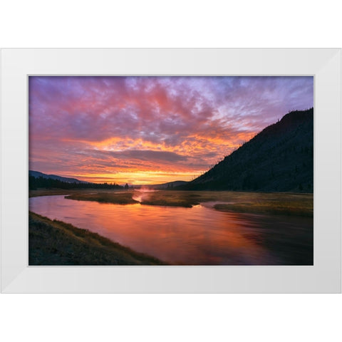 Madison River at sunrise-Yellowstone National Park-Wyoming White Modern Wood Framed Art Print by Jones, Adam