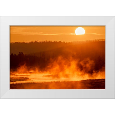 Madison River at sunrise-Yellowstone National Park-Wyoming White Modern Wood Framed Art Print by Jones, Adam