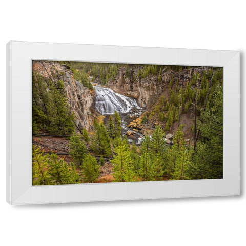Gibbon Falls-Yellowstone National Park-Wyoming White Modern Wood Framed Art Print by Jones, Adam
