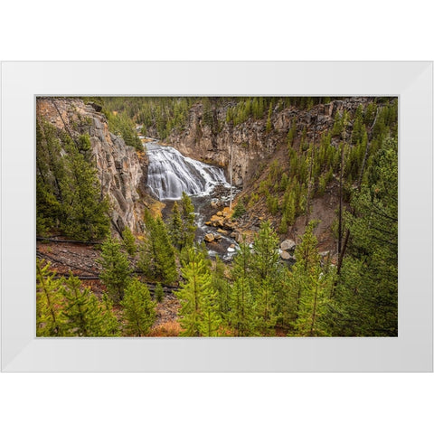 Gibbon Falls-Yellowstone National Park-Wyoming White Modern Wood Framed Art Print by Jones, Adam