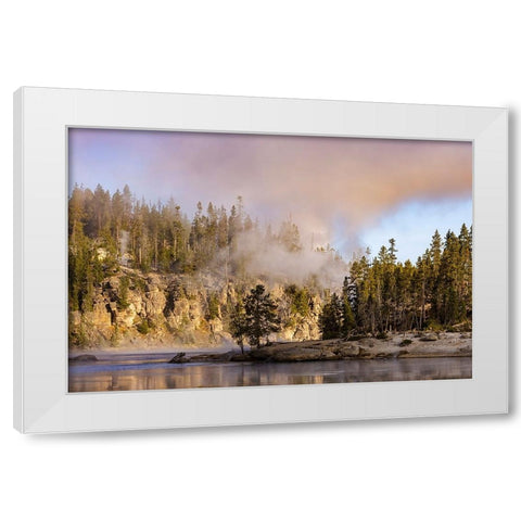 Morning mist on Yellowstone River-Yellowstone National Park-Wyoming White Modern Wood Framed Art Print by Jones, Adam