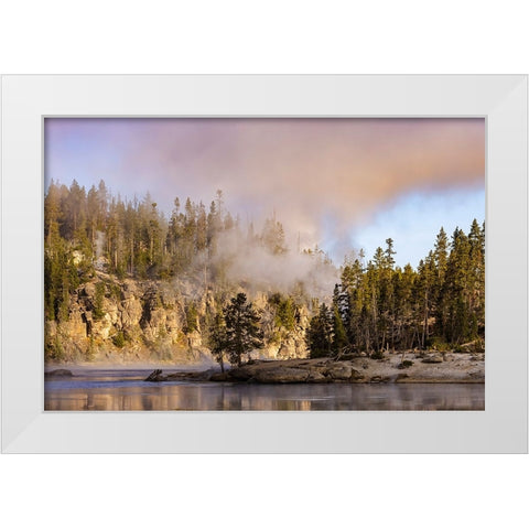 Morning mist on Yellowstone River-Yellowstone National Park-Wyoming White Modern Wood Framed Art Print by Jones, Adam
