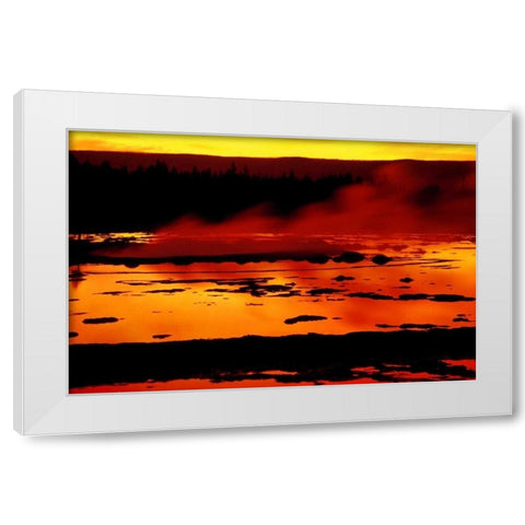 WY, Yellowstone Vapor flows from Grand Geyser White Modern Wood Framed Art Print by Ross, Nancy , Steve