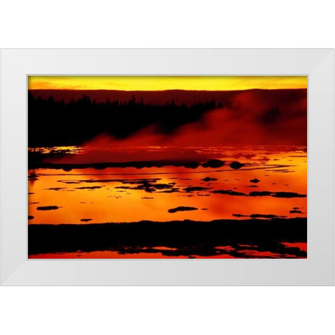 WY, Yellowstone Vapor flows from Grand Geyser White Modern Wood Framed Art Print by Ross, Nancy , Steve