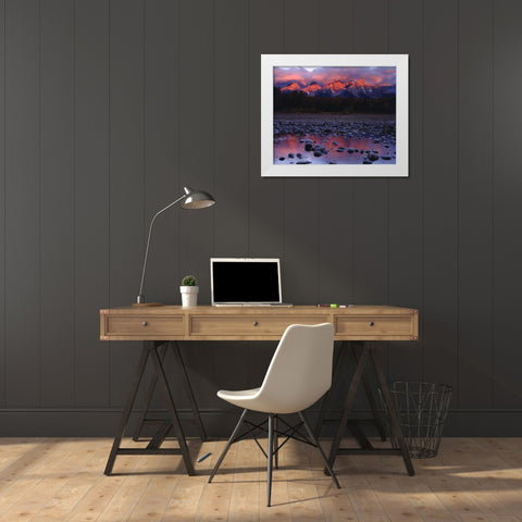 WY, Grand Tetons and the Snake River at sunrise White Modern Wood Framed Art Print by Talbot Frank, Christopher
