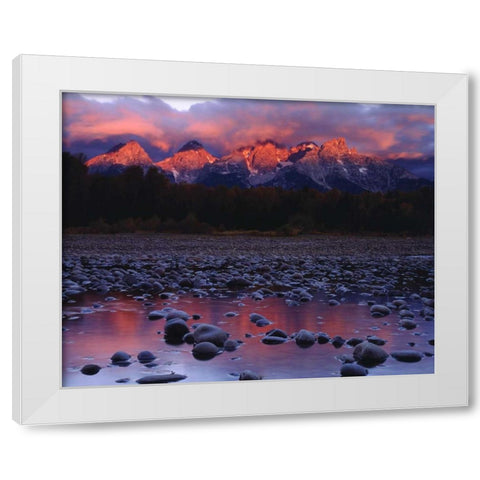 WY, Grand Tetons and the Snake River at sunrise White Modern Wood Framed Art Print by Talbot Frank, Christopher