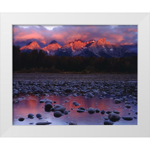 WY, Grand Tetons and the Snake River at sunrise White Modern Wood Framed Art Print by Talbot Frank, Christopher