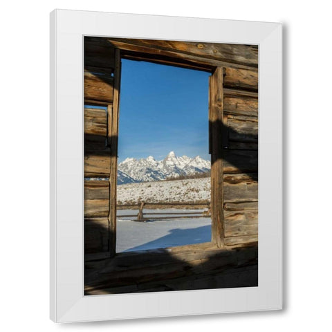 WY, Grand Tetons Mountains through cabin doorway White Modern Wood Framed Art Print by Illg, Cathy and Gordon