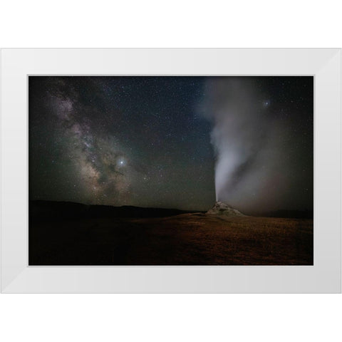 Wyoming-Yellowstone National Park Milky Way above erupting White Dome Geyser White Modern Wood Framed Art Print by Jaynes Gallery
