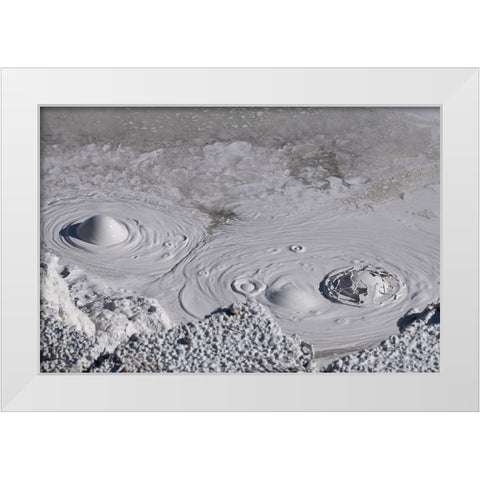 USA-Wyoming-Yellowstone National Park-Atrists Paintpots-Boiling hot mud pots White Modern Wood Framed Art Print by Hopkins, Cindy Miller