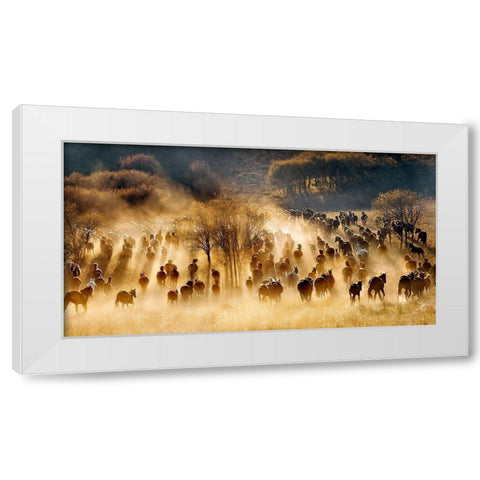 Horses White Modern Wood Framed Art Print by Zhu, Hua
