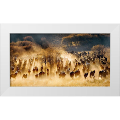 Horses White Modern Wood Framed Art Print by Zhu, Hua