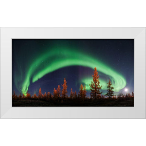Northern Lights White Modern Wood Framed Art Print by Snegirev, Andrey